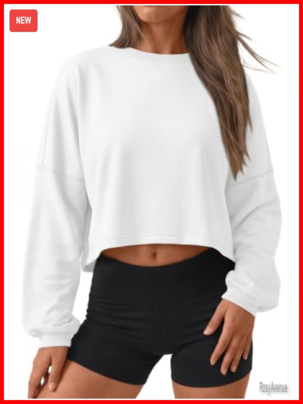 Cropped Crewneck Sweatshirt Cotton Spandex Loose Fit Long Sleeve Pullover